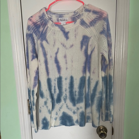 For the Republic Purple,Blue & White Tie Dye Sweater Long Sleeve Boho Size Large - Picture 1 of 6